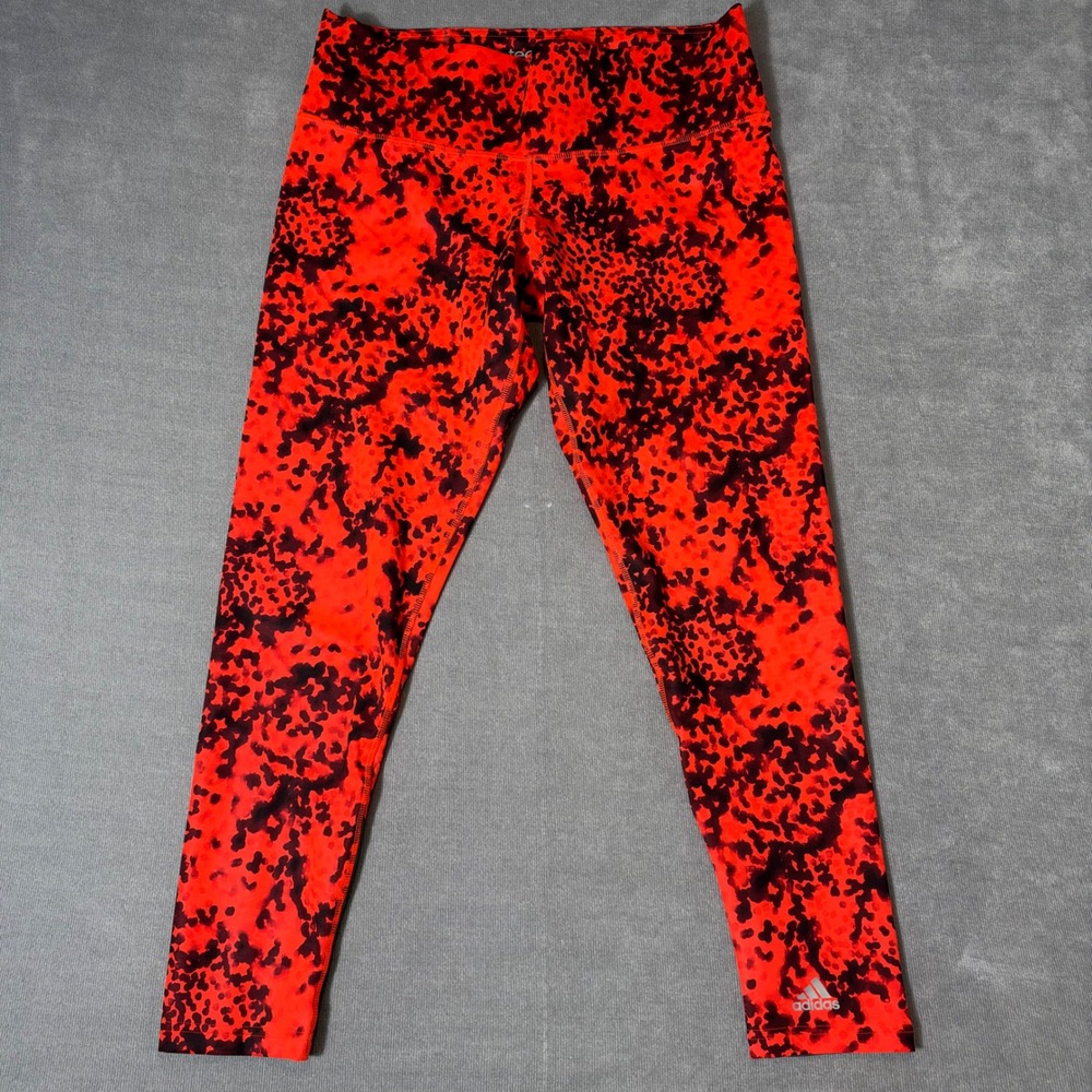 Adidas Techfit Climalite Leggings Womens Large Red Black Abstract Print Tights